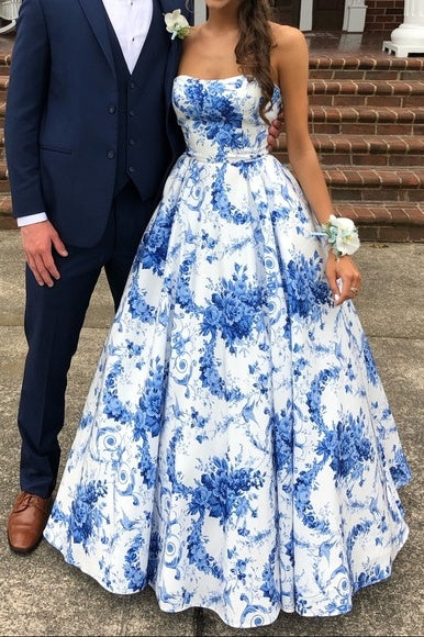 Appliques A-Line Empire Strapless Maxi Party Prom Dress