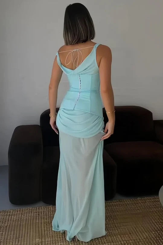 Asymmetrical Straps Empire Sheer Chiffon Party Prom Dress