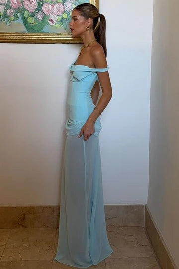 Asymmetrical Straps Empire Sheer Chiffon Party Prom Dress