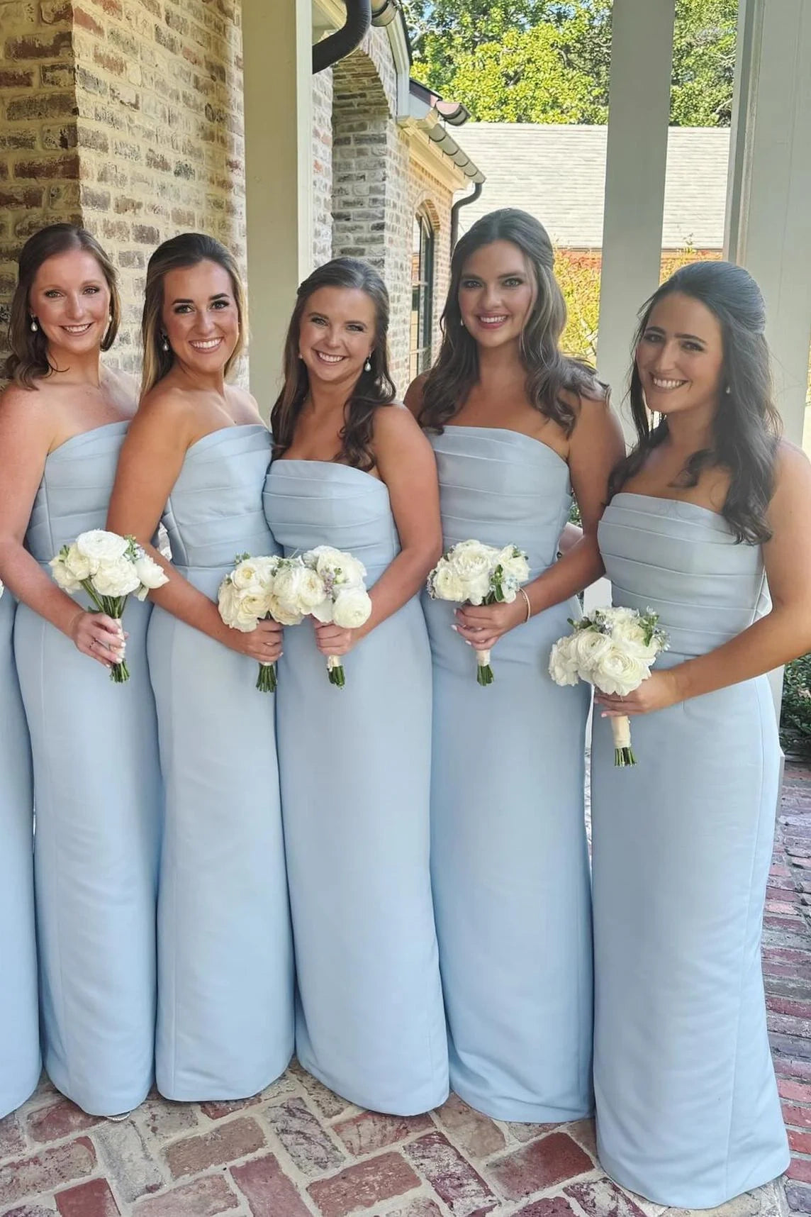 Baby Blue Satin Fitted Strapless Mermaid Bridesmaid Dress