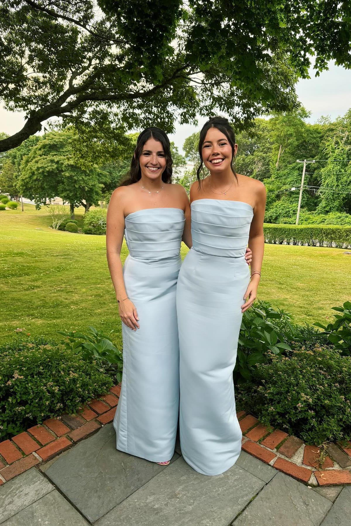 Baby Blue Satin Fitted Strapless Mermaid Bridesmaid Dress