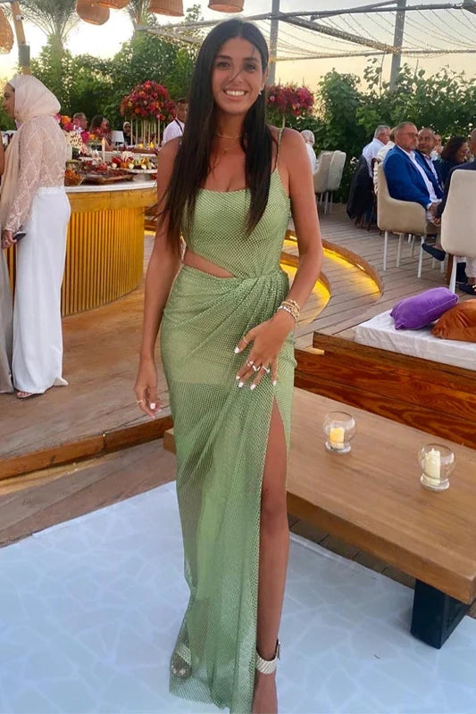 Bateau Sleeveless Empire Party Prom Dress With High Leg Slit