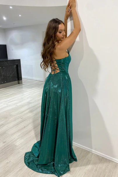 Bateau Sleeveless Lace-Up Satin Party Prom Dress With Leg Slit