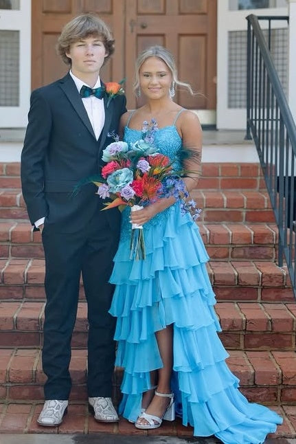 Bateau Sleeveless Lace And Chiffon Tiered Party Prom Dress