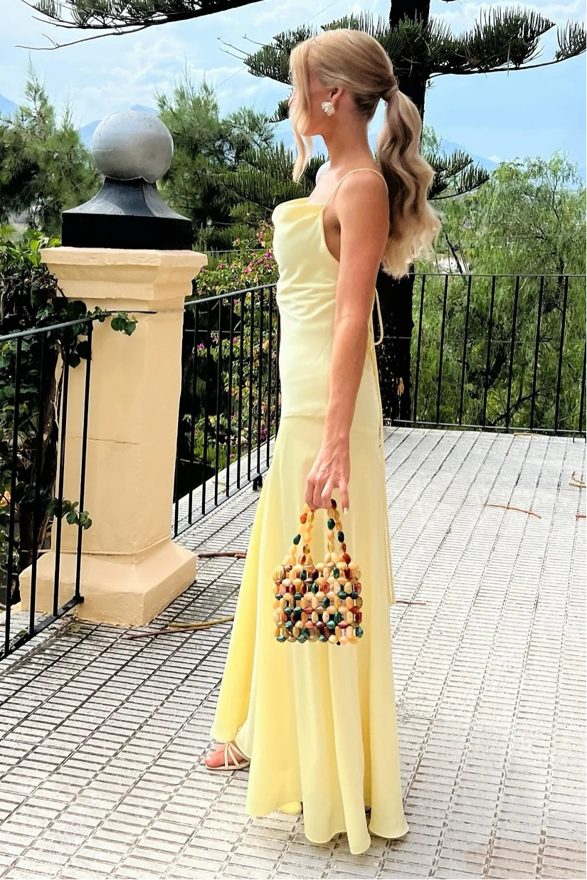 Bateau Spaghetti Straps Lace-Up Party Prom Dress With Slit