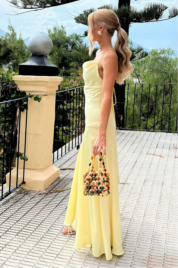 Bateau Spaghetti Straps Lace-Up Party Prom Dress With Slit