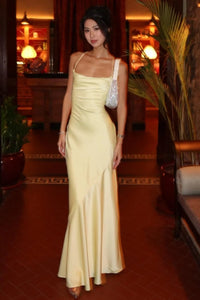 Bateau Spaghetti Straps Lace-Up Party Prom Dress With Slit