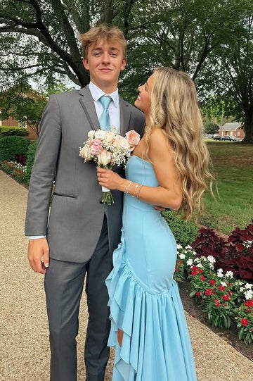Yellow Strapless Ruffle Mermaid Prom Dress with Slit