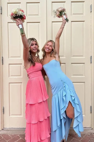 Yellow Strapless Ruffle Mermaid Prom Dress with Slit