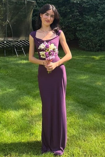 Bateau Straps Satin Empire Maxi Party Evening Dress