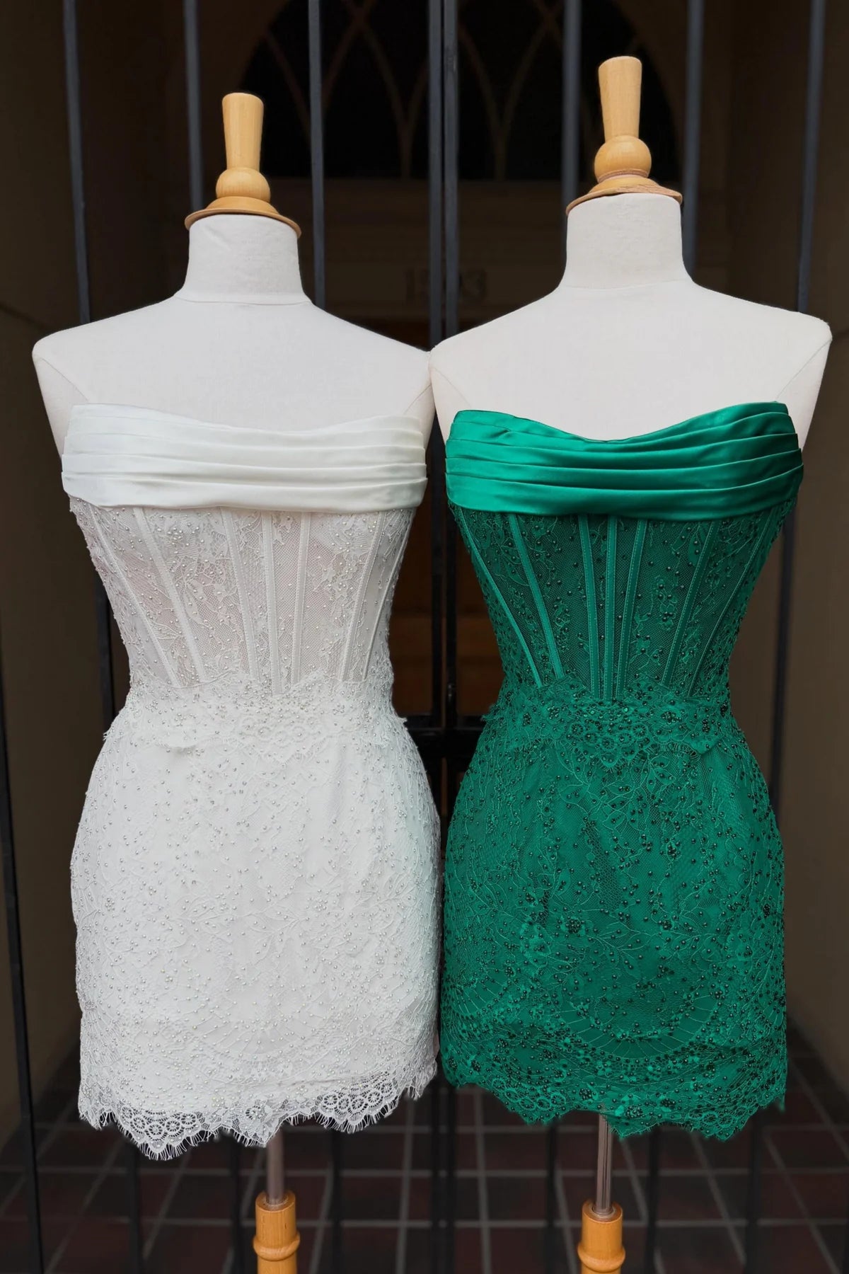 Beaded Lace Strapless Empire Fitted Party Homecoming Dress