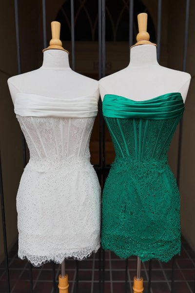Beaded Lace Strapless Empire Fitted Party Homecoming Dress