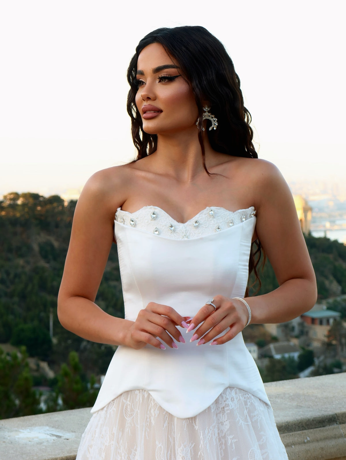 Beaded Strapless A-Line Two Tone Fashion Wedding Dress 