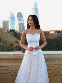 Beaded Strapless A-Line Two Tone Fashion Wedding Dress 