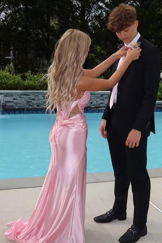 Beaded Sweetheart Strapless Mermaid Split Party Prom Dress