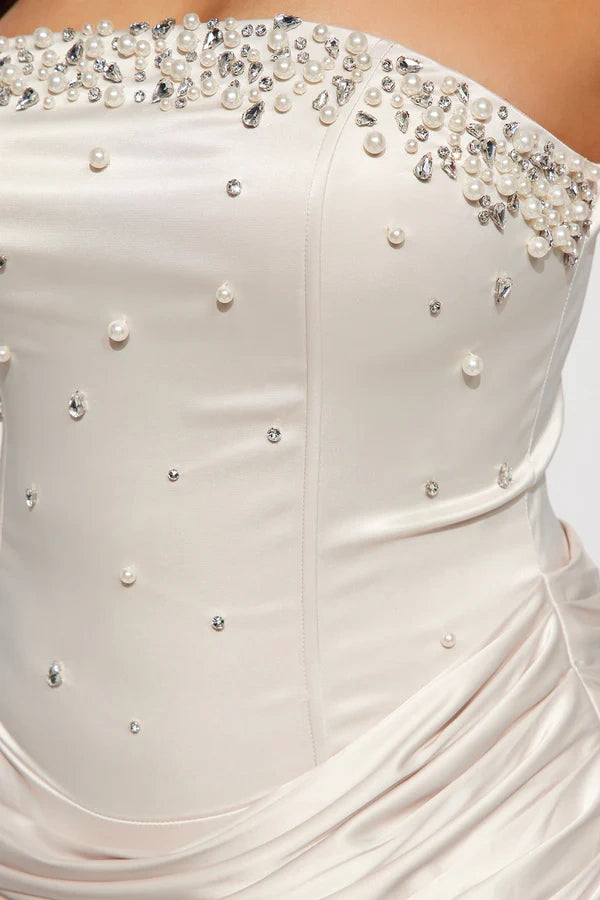 Beaded Top Satin Fitted Ruched Mini Party Homecoming Dress