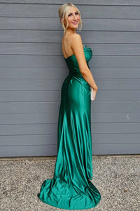 Beaded V-Neck Strapless Ruched Empire Satin Mermaid Party Prom Dress 