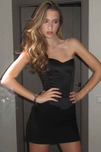 Black Satin Fitted Strapless Mini Party Homecoming Dress