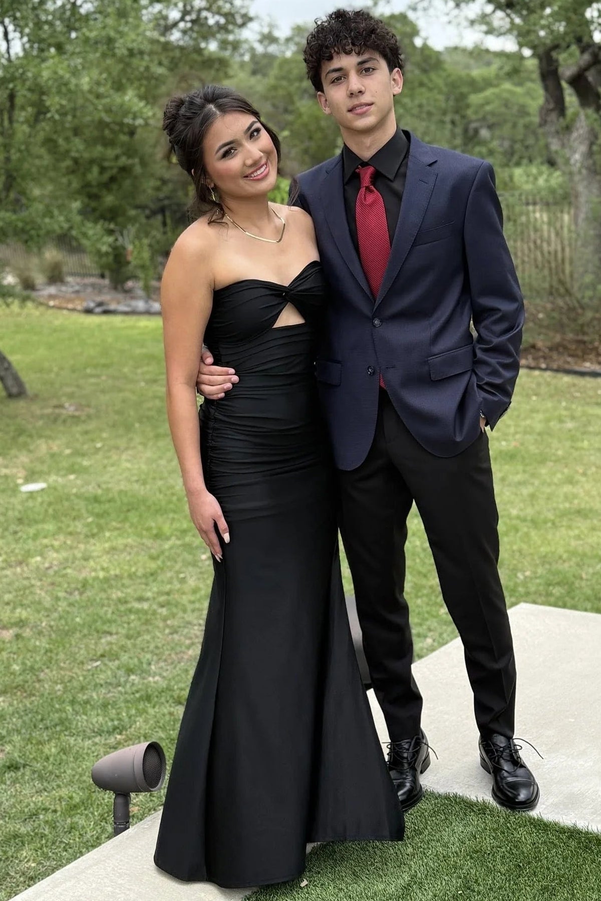 Black Satin Mermaid Sweetheart Strapless Split Prom Party Dress