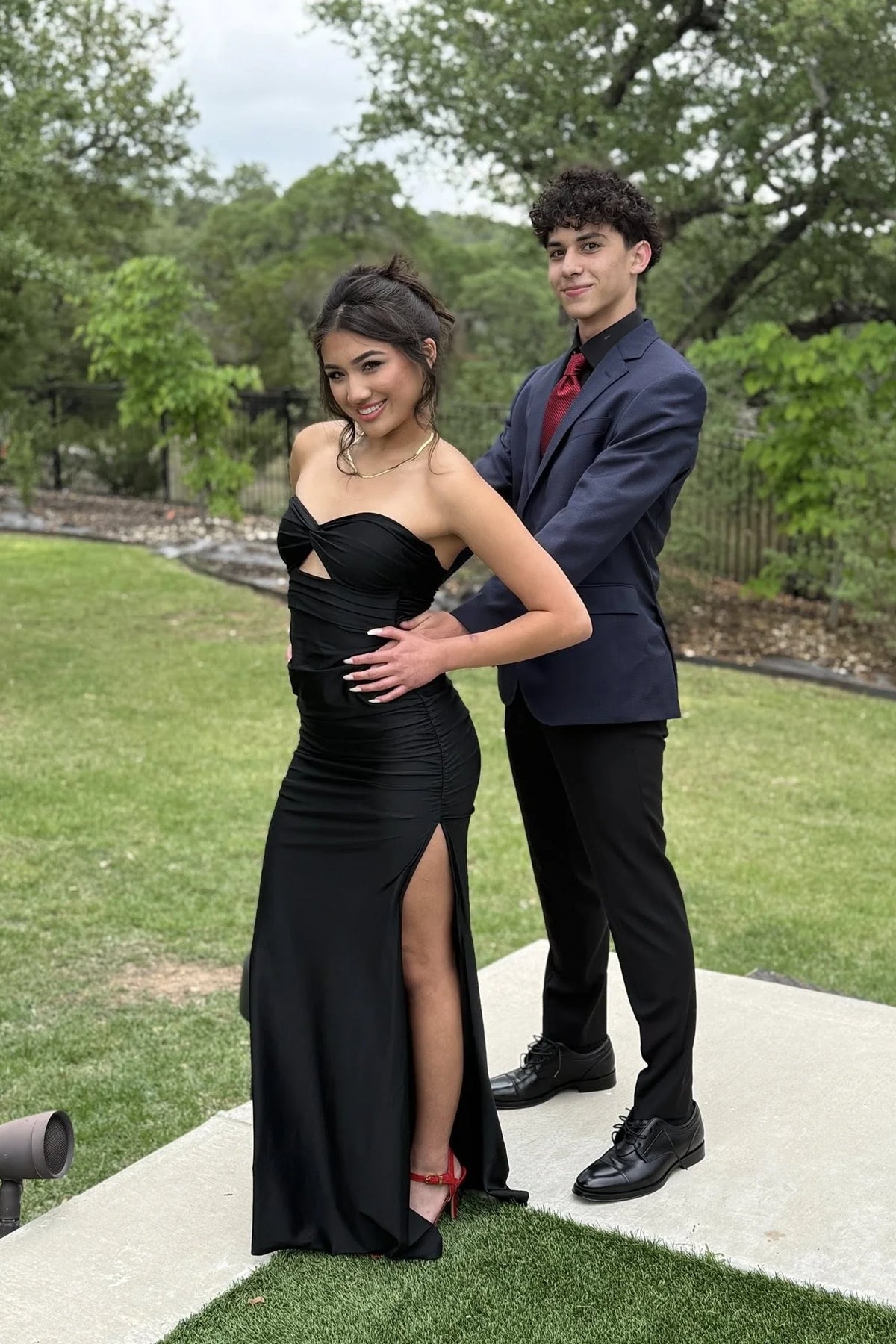 Black Satin Mermaid Sweetheart Strapless Split Prom Party Dress