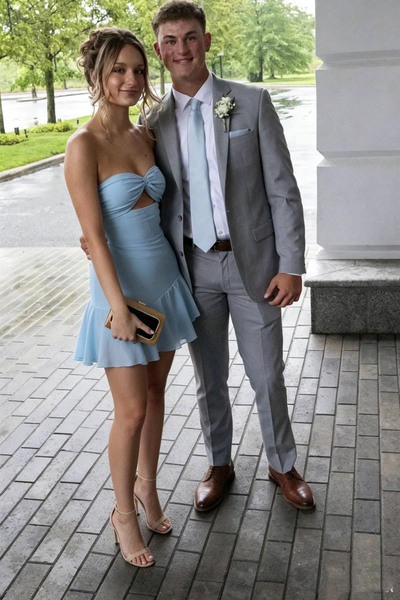 Blue Chiffon A-Line Sweetheart Strapless Ruffle Homecoming Dress