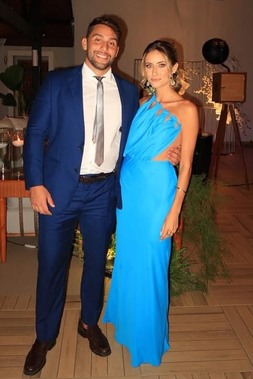 Blue Fitted One Shoulder Backless Maxi Satin Party Prom Dress