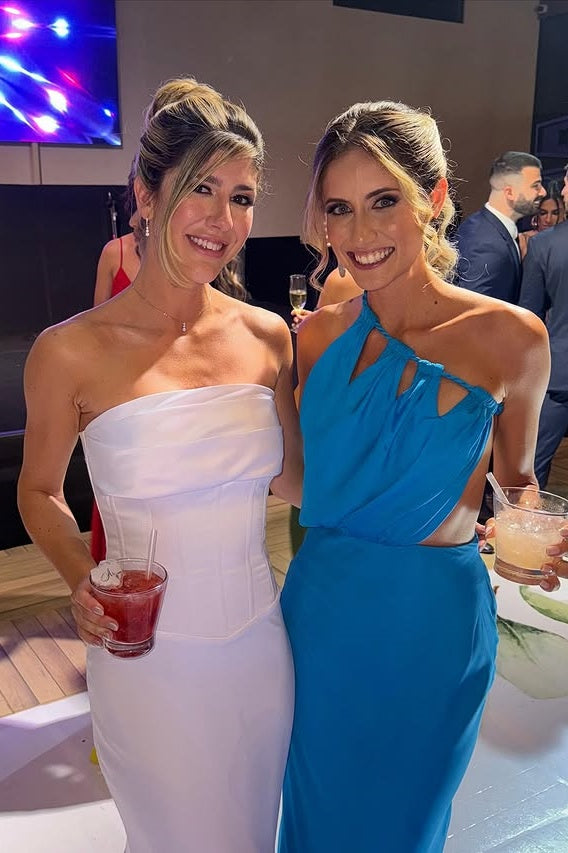 Blue Fitted One Shoulder Backless Maxi Satin Party Prom Dress