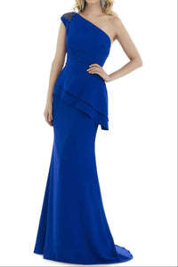 Blue One Shoulder Sleeveless Empire Mermaid Mother Of Bride Dress