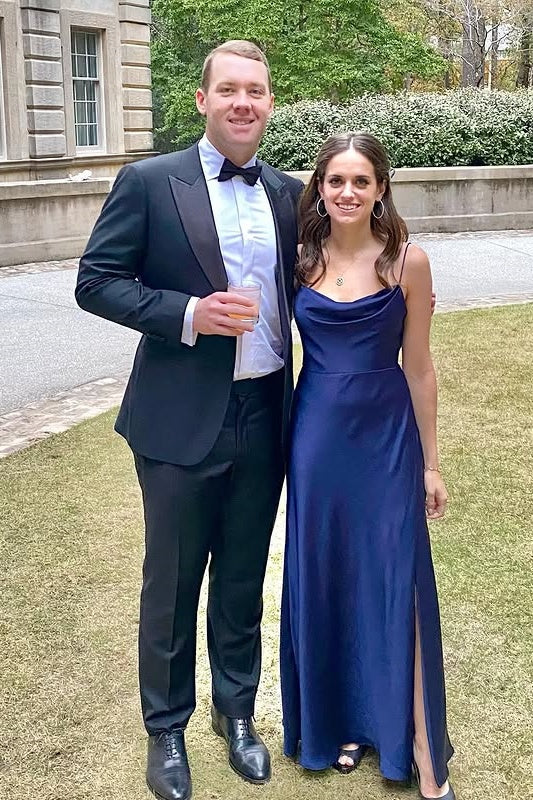 Blue Satin A-Line Sleeveless Bateau Bridesmaid Dress With Leg Slit