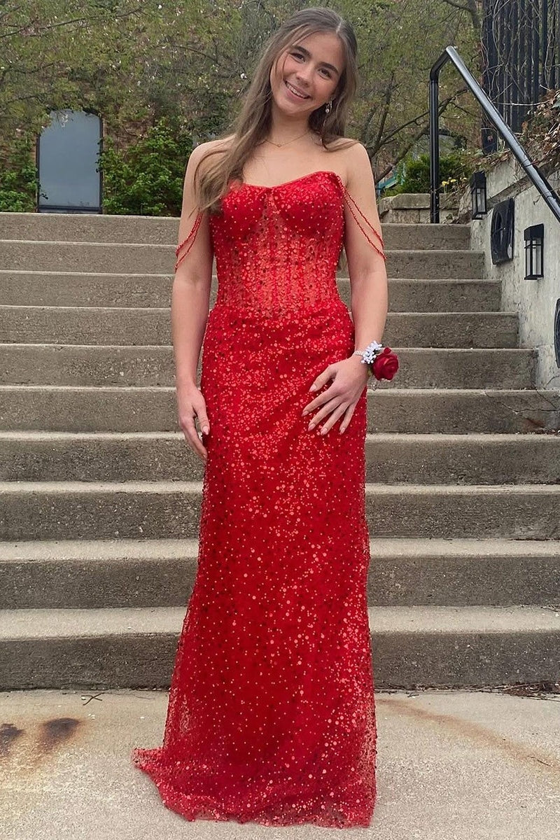 Boat Off-Shoulder Sparkly Sequin Mermaid Party Prom Dress