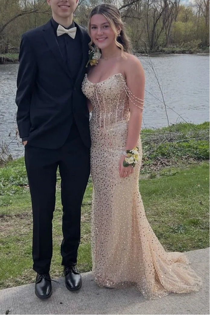 Boat Off-Shoulder Sparkly Sequin Mermaid Party Prom Dress