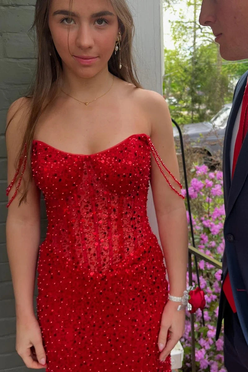 Boat Off-Shoulder Sparkly Sequin Mermaid Party Prom Dress