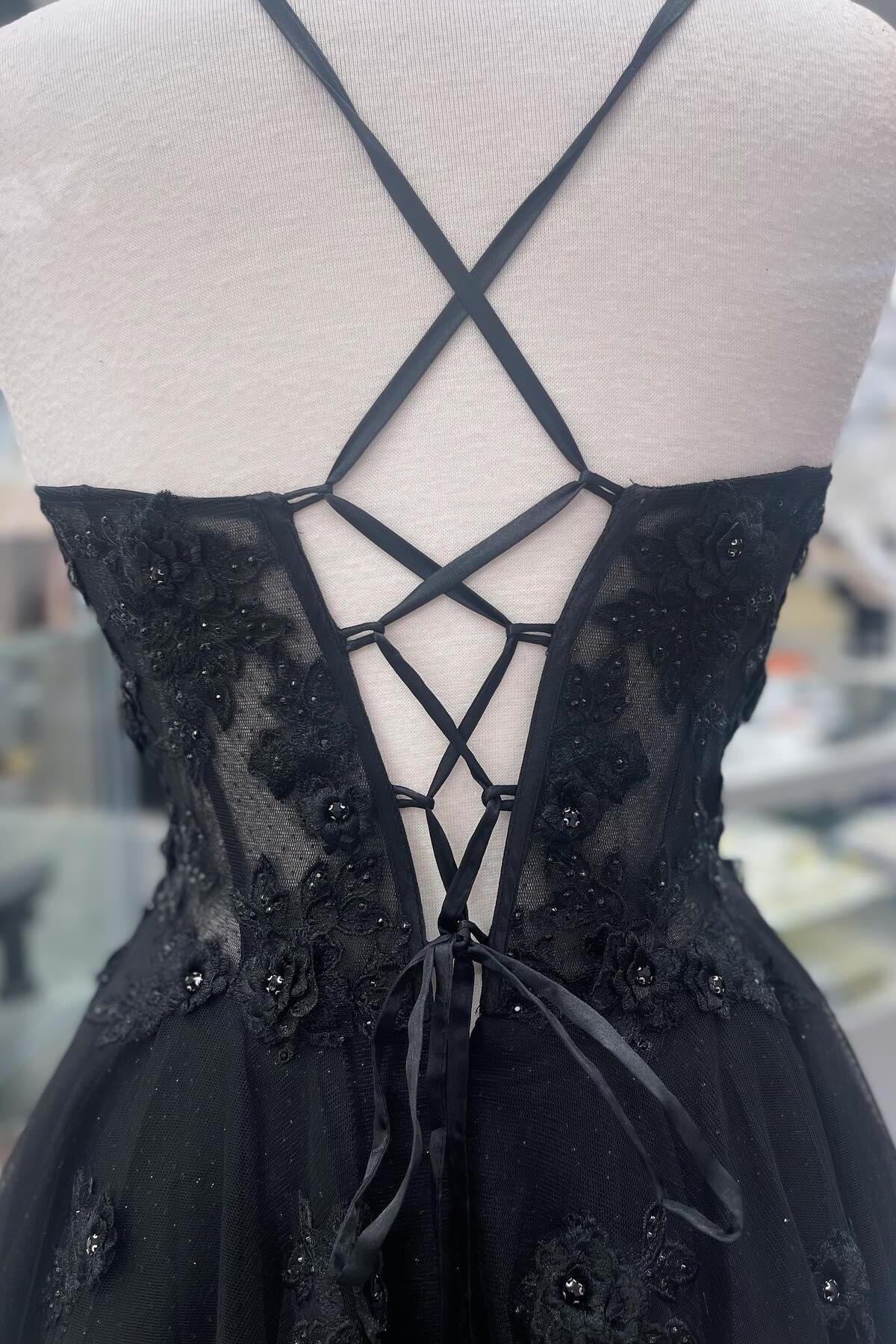 Boat Spaghetti Straps Tulle A-Line Lace Appliques Party Prom Dress