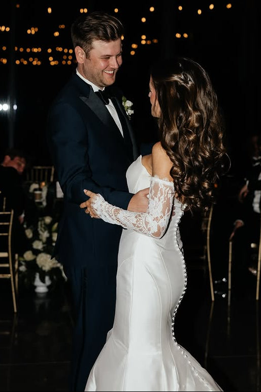 Boat Strapless Empire Trumpet Satin Wedding Dress With Train