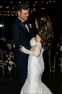 Boat Strapless Empire Trumpet Satin Wedding Dress With Train