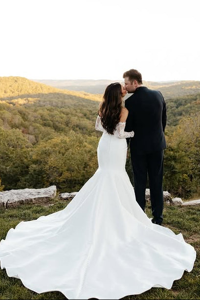 Boat Strapless Empire Trumpet Satin Wedding Dress With Train