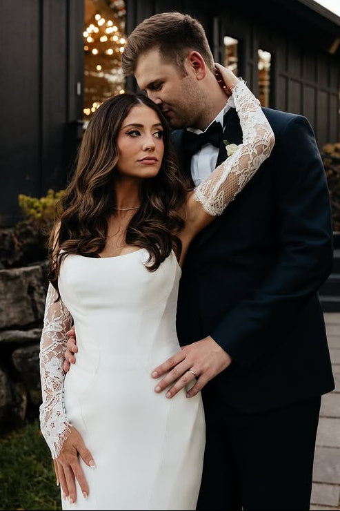 Boat Strapless Empire Trumpet Satin Wedding Dress With Train