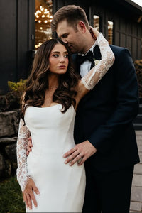 Boat Strapless Empire Trumpet Satin Wedding Dress With Train