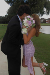 Boat Strapless Fully Sequin Mini Party Homecoming Dress 