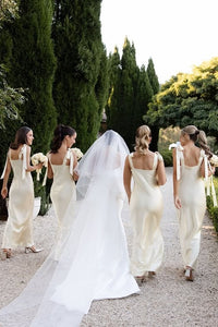 Bow Straps Sleeveless Empire Mermaid Satin Bridesmaid Dress