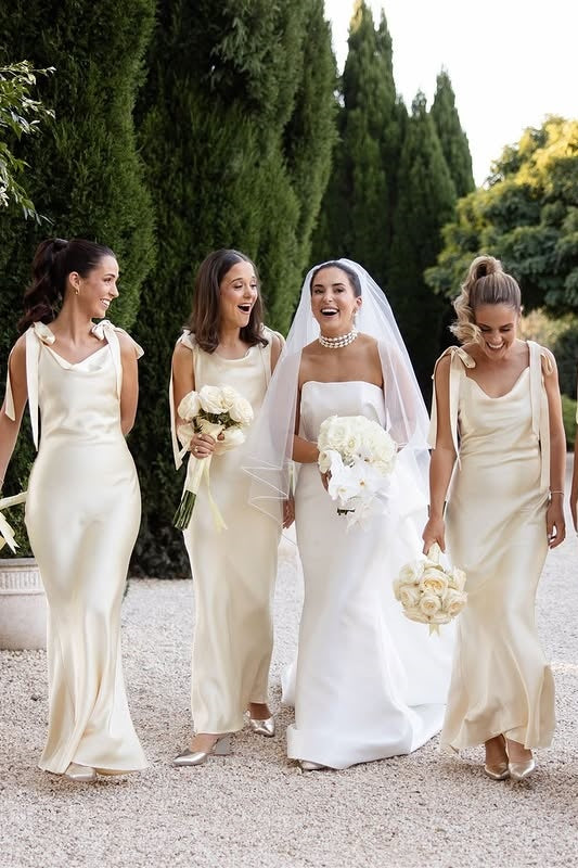 Bow Straps Sleeveless Empire Mermaid Satin Bridesmaid Dress