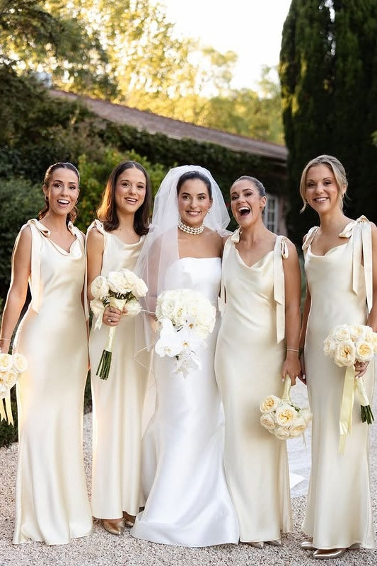 Bow Straps Sleeveless Empire Mermaid Satin Bridesmaid Dress