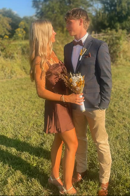 Brown Sweetheart Sleeveless A-Line Satin Mini Party Homecoming Dress