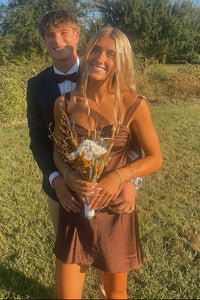 Brown Sweetheart Sleeveless A-Line Satin Mini Party Homecoming Dress