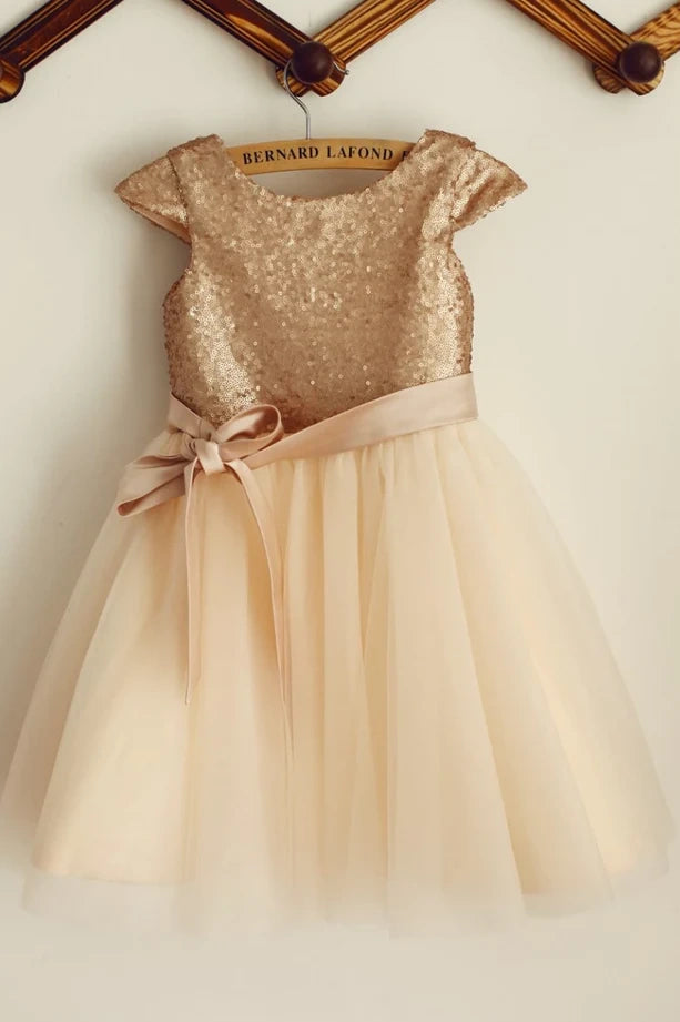 Cap Sleeves Round Empire A-Line Two Tone Flower Girl Dress 