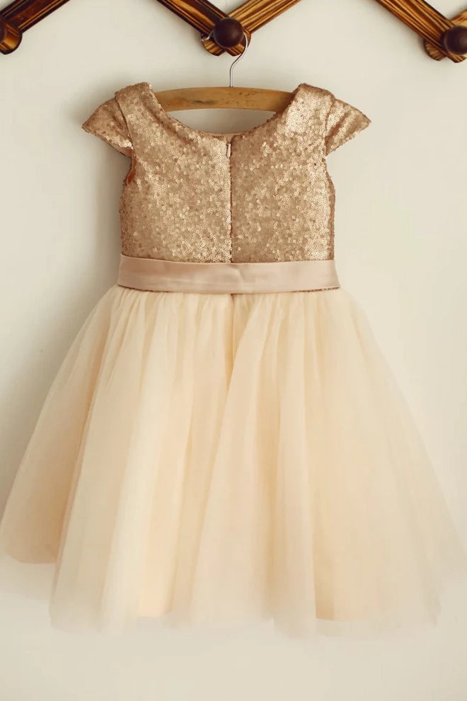 Cap Sleeves Round Empire A-Line Two Tone Flower Girl Dress 