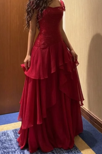 Cap Straps Sequin And Chiffon A-Line Tiered Party Prom Dress