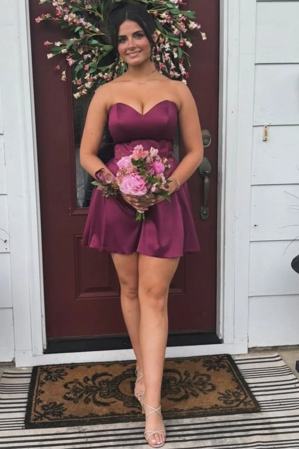 Casual A-Line Satin Sweetheart Sleeveless Mini Homecoming Dress
