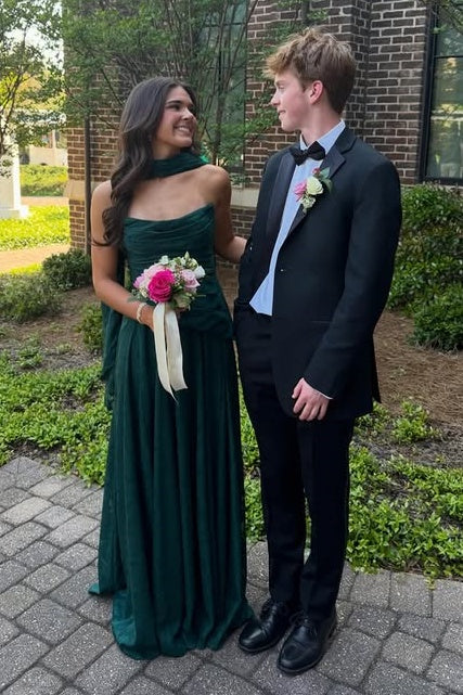 Casual Chiffon A-Line Boat Strapless Empire Long Party Prom Dress