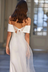 Casual Off-Shoulder Satin Mermaid Wedding Dress With Train